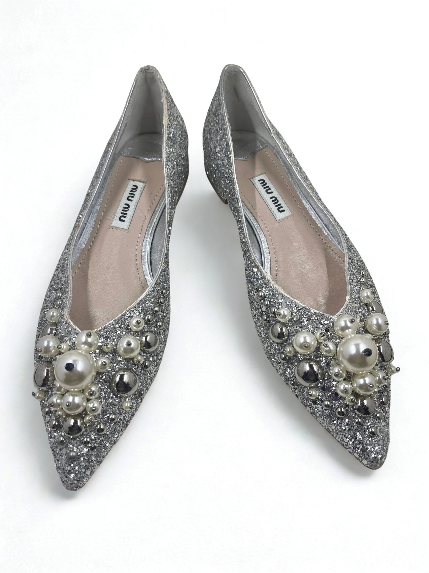 Miu Miu Glitter Embellished Flats