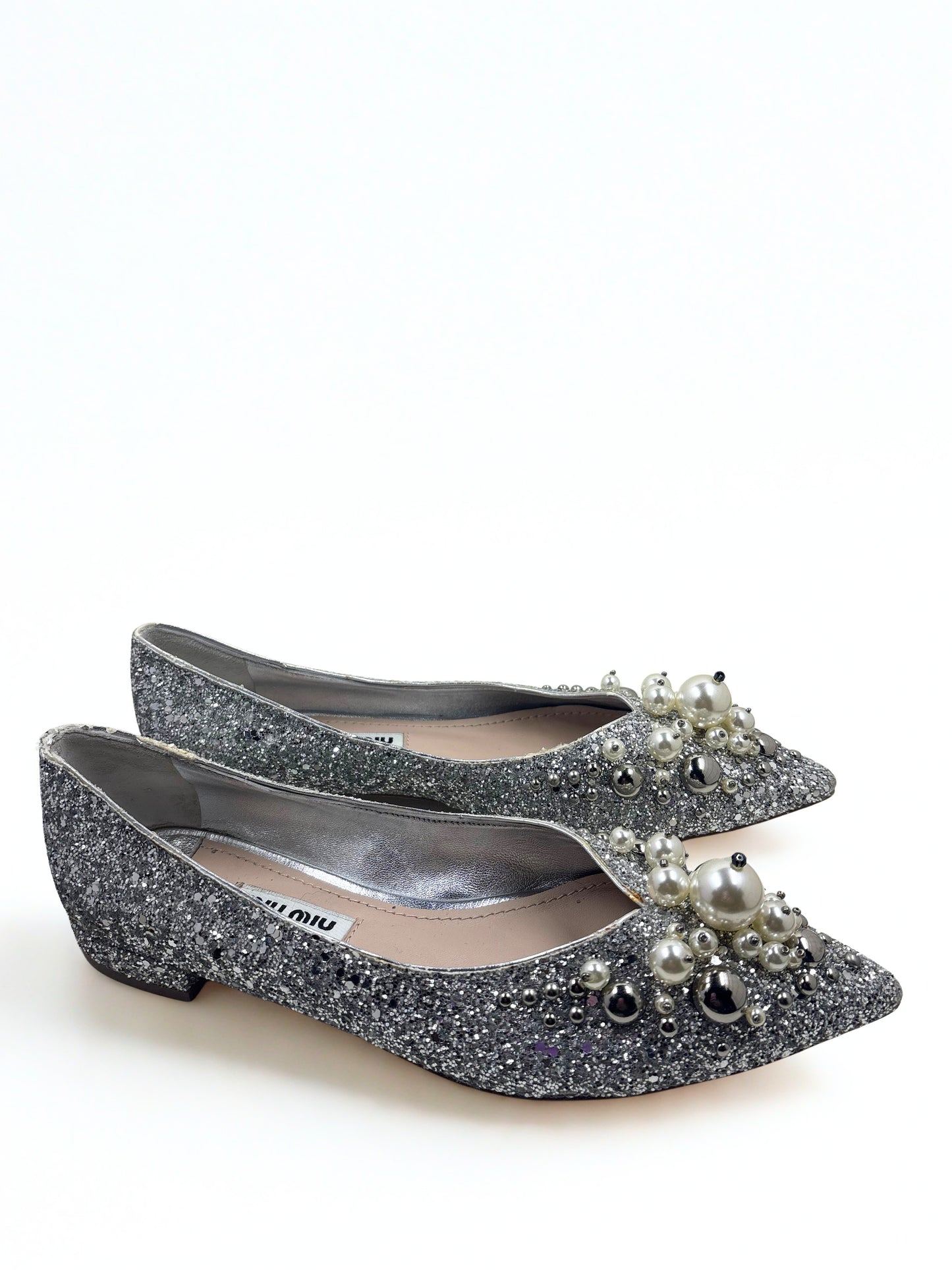 Miu Miu Glitter Embellished Flats